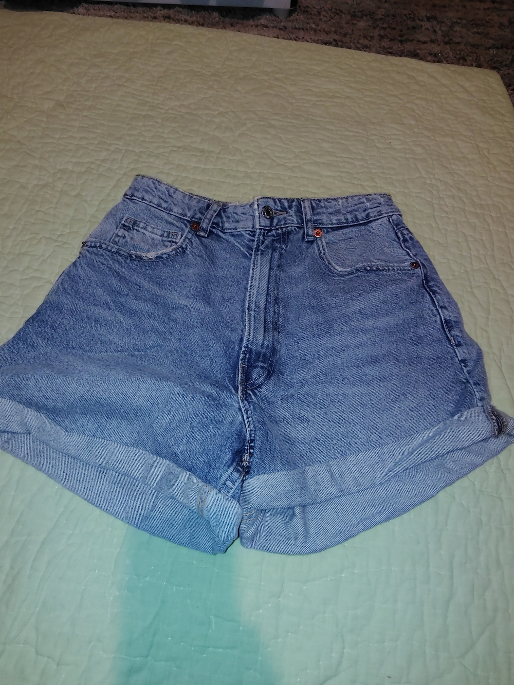 Zara Light Blue High-Rise Rolled Hem Denim Shorts